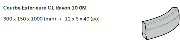 Dimensions bordure de rue courbe